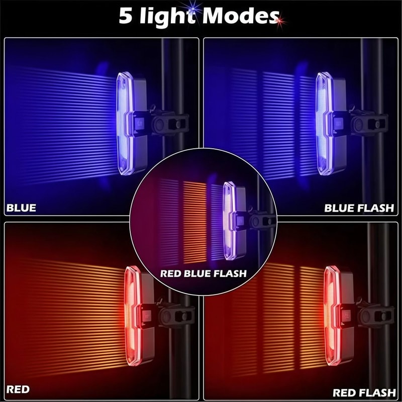 LED Taillight With Waterproof Cycling Safety Super Bright Strobe Light USB Rechargeable RedBlueWhit 3