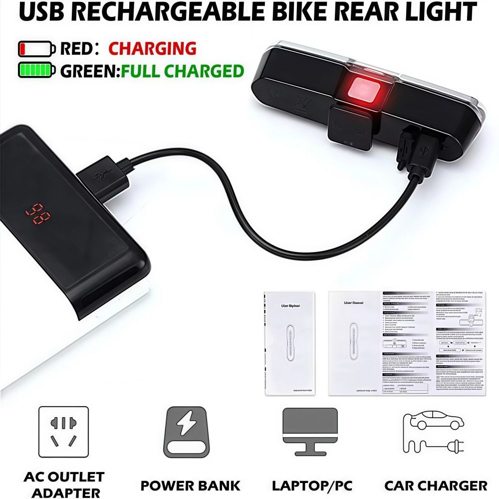 LED Taillight With Waterproof Cycling Safety Super Bright Strobe Light USB Rechargeable RedBlueWhit 4
