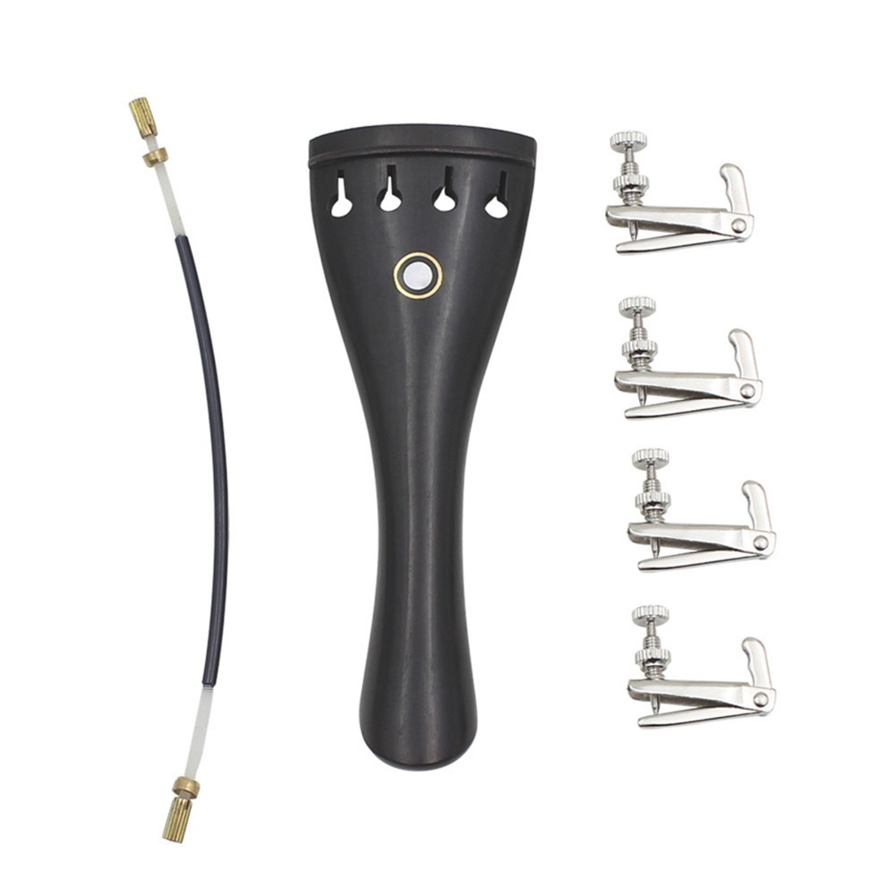 Violin Tailpiece Set with Nylon Tailgut, Ebony Wood Fine Tuners Kit, Tailpiece Rope Accessory