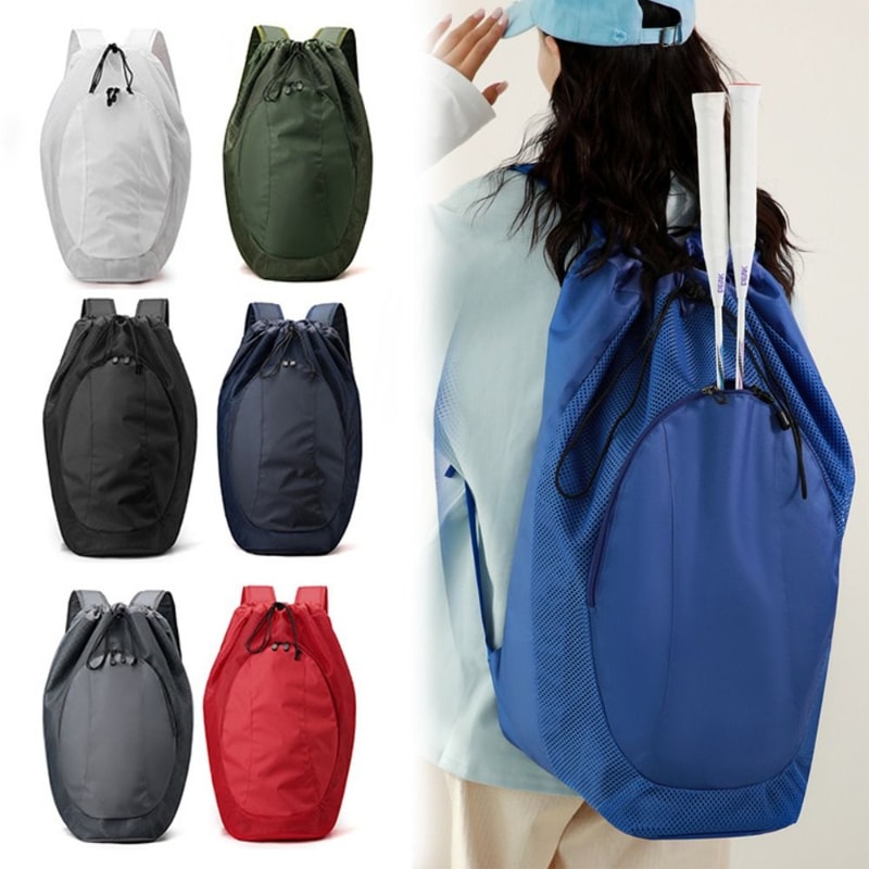Large Capacity Drawstring Badminton Racket Backpack, Waterproof Gym Fitness Pack for Pickleball