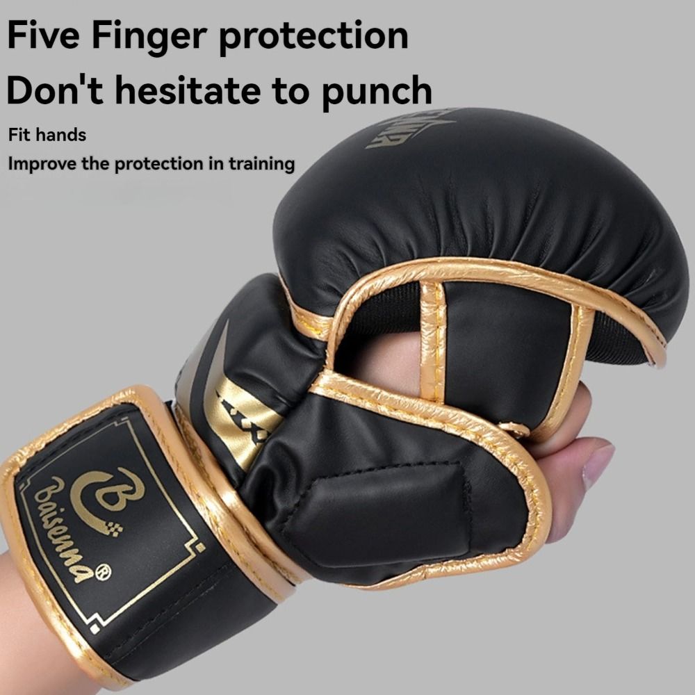 High Density Sponge Wrist Support MMA Gloves, PU Leather Boxing Gloves for Adults, Shock Absorption