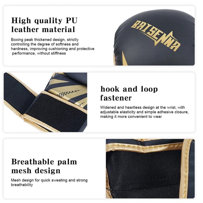 High Density Sponge Wrist Support MMA Gloves, PU Leather Boxing Gloves for Adults, Shock Absorption