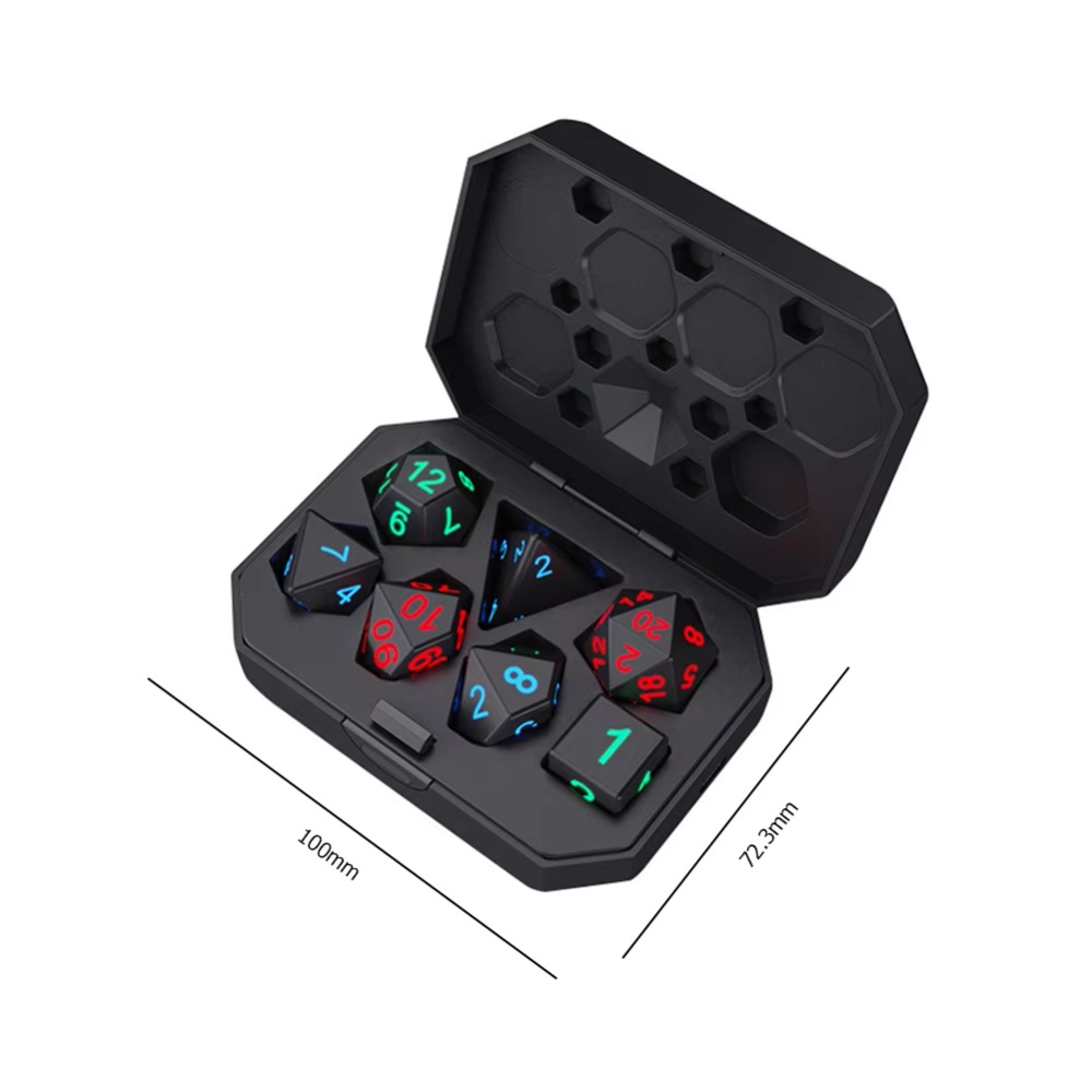 Set of Rechargeable LED Dice for Dungeons and Dragons, Electronic Luminous Dice, Motion Activated with Charging Box