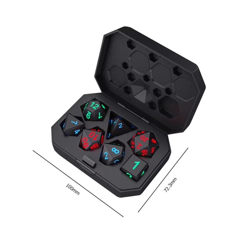 Set of Rechargeable LED Dice for Dungeons and Dragons, Electronic Luminous Dice, Motion Activated with Charging Box