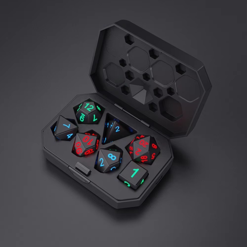 Set of Rechargeable LED Dice for Dungeons and Dragons, Electronic Luminous Dice, Motion Activated with Charging Box