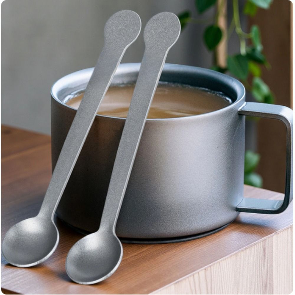 Portable Eco-Friendly Titanium Coffee Tea Stirring Spoon, Mini Long Handle Mixing Spoon for Outdoor Kitchen Use
