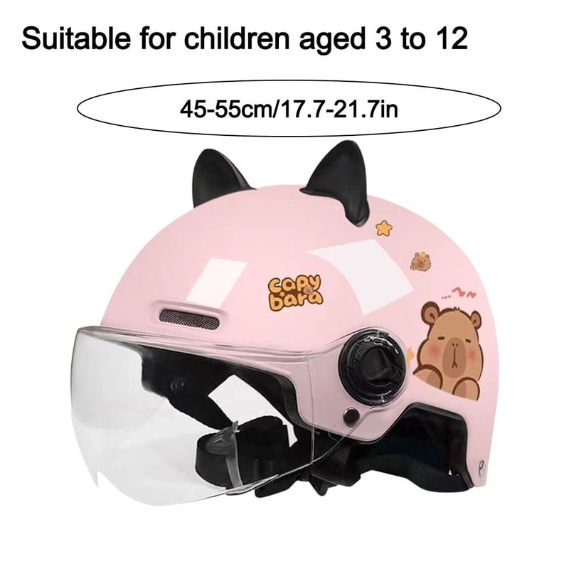 Breathable Sunscreen Motorcycle Half Helmet, Capybara Sticker Electric Bicycle Helmet with Cat Ears