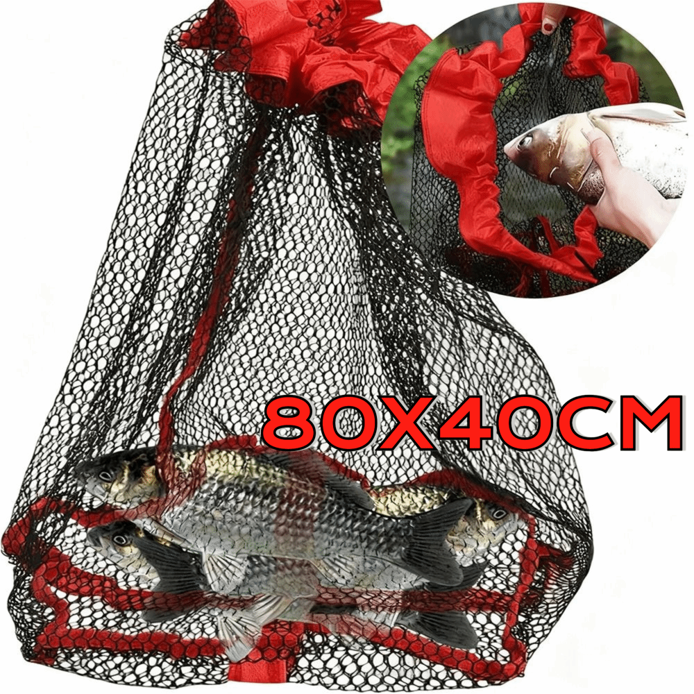 Small Grid Fishing Net Bag, Foldable Live Fish Nets, Nylon Mesh with Drawstring