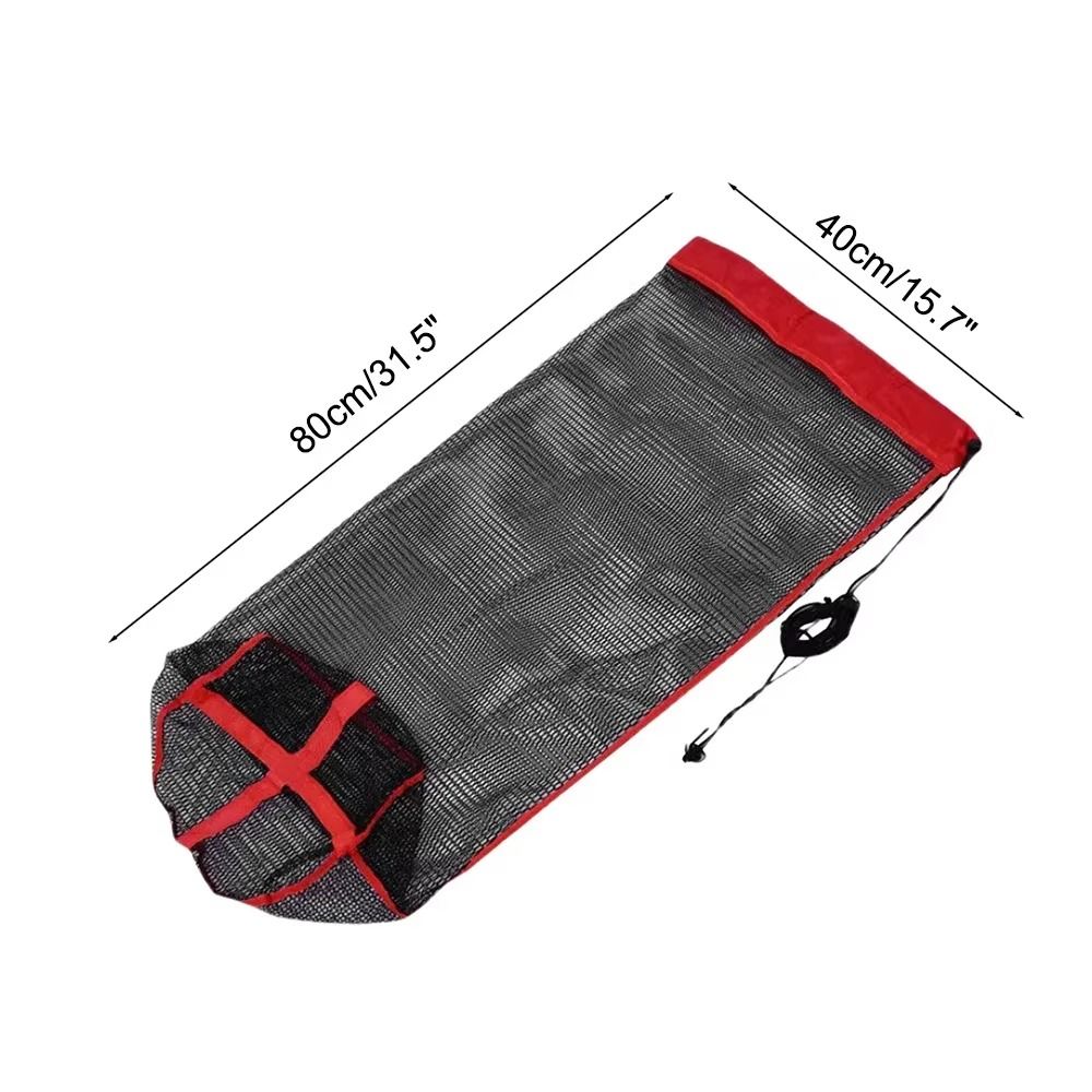 Small Grid Fishing Net Bag, Foldable Live Fish Nets, Nylon Mesh with Drawstring