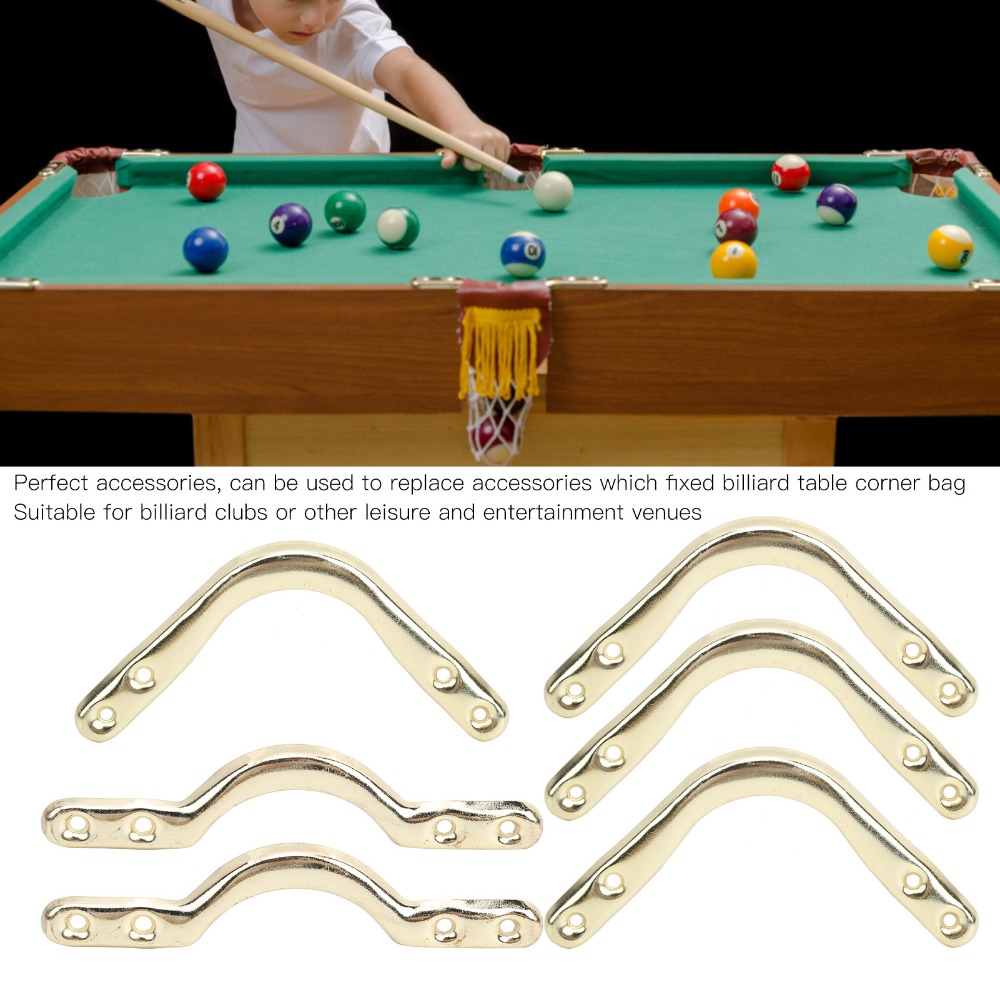 Pool Table Pocket Brackets Billiards Corner Iron Set with Net Bags