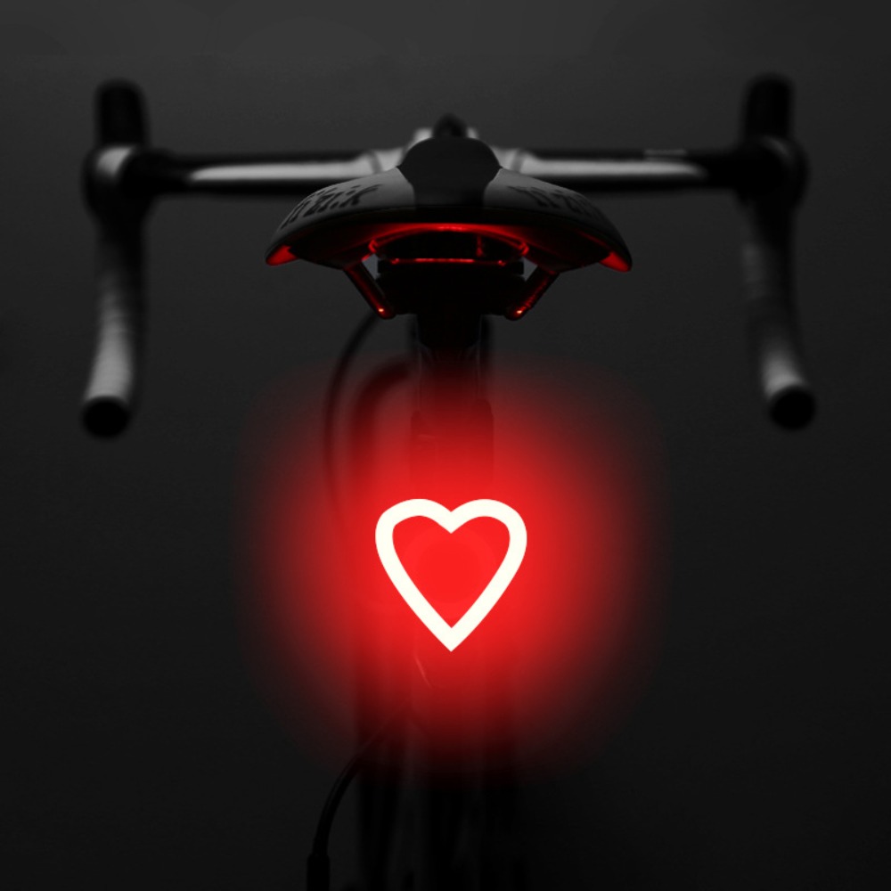 Waterproof LED Bike Light, Heart Shape Design, USB Rechargeable Multi Lighting Modes Bicycle Taillight