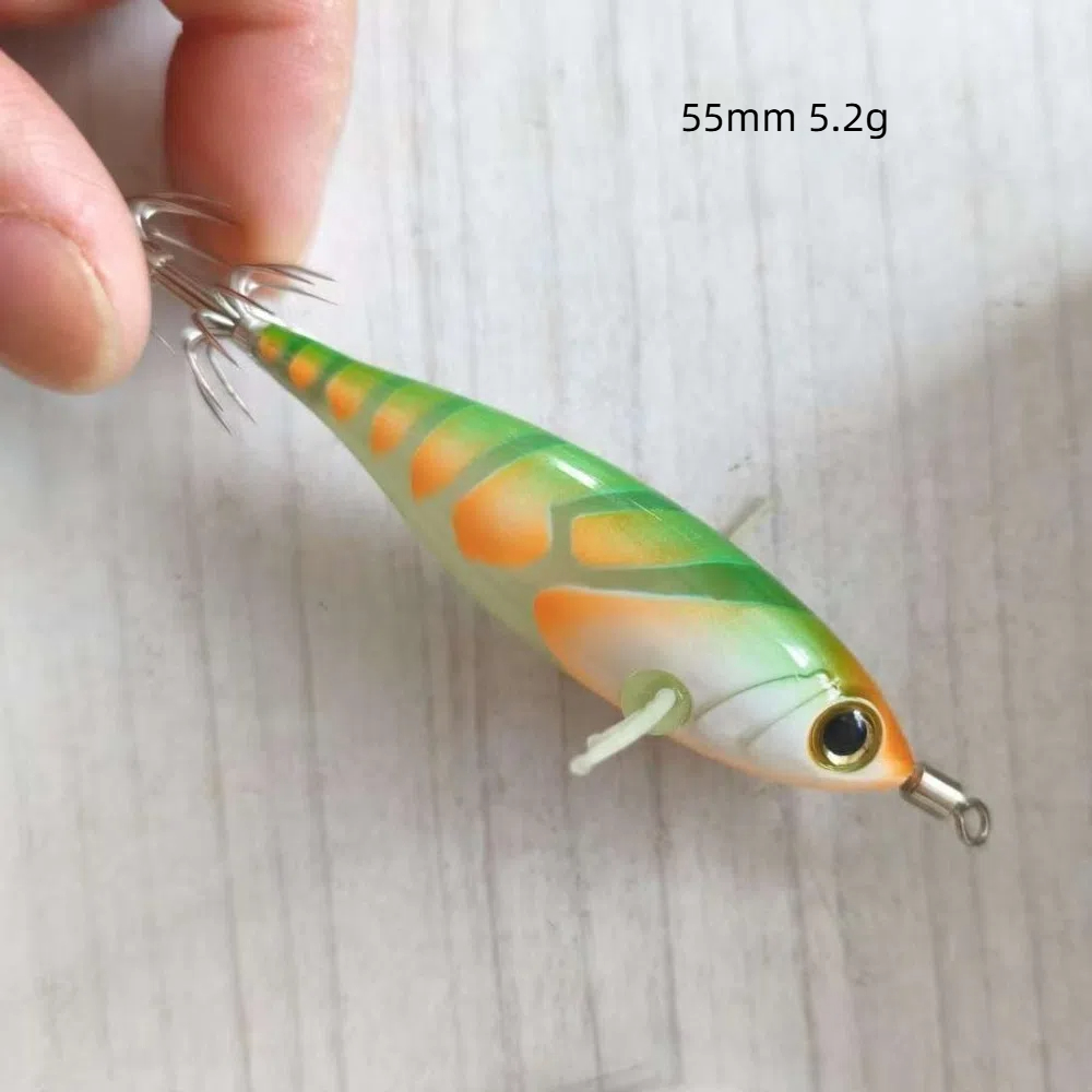 Wood Shrimp Lure Cuttlefish Squid Horizontal Hard Bait Glow Sea Fishing Bait For Night Fishing 5