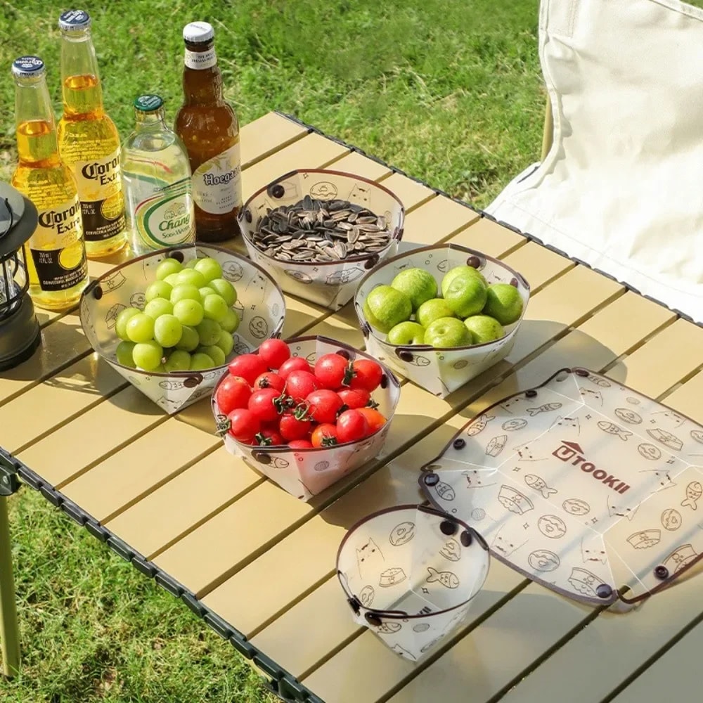 Cartoon Cat Foldable Camping Tableware, Lightweight PP Bowl Plate Cup Set, Easy to Clean Outdoor Accessories