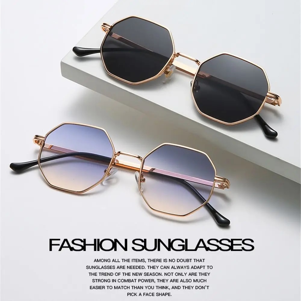 Square Sunglasses for Men/Women, UV Protection Fashion Shades, Polygon Metal Sunglasses