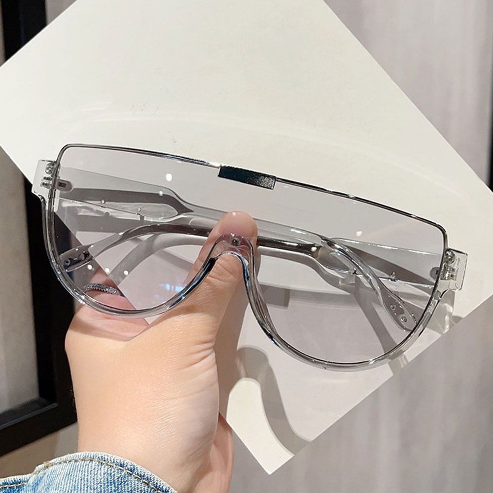 Oversized Designer Sunglasses, Women's Fashion Monoblock Semi-round Eyewear, Half Frame Sun Glasses for Women & Men