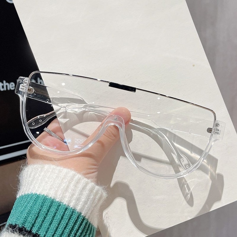 Oversized Designer Sunglasses, Women's Fashion Monoblock Semi-round Eyewear, Half Frame Sun Glasses for Women & Men