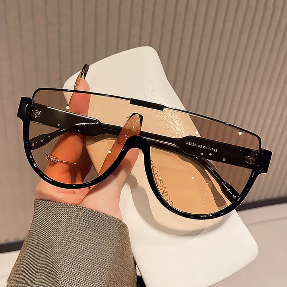 Oversized Designer Sunglasses, Women's Fashion Monoblock Semi-round Eyewear, Half Frame Sun Glasses for Women & Men