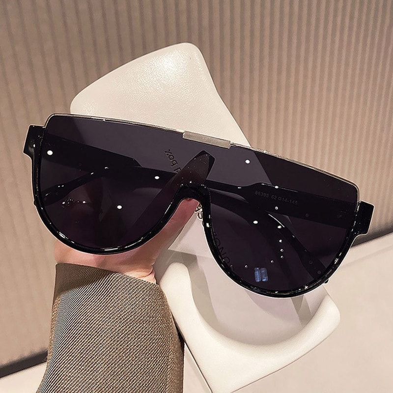 Oversized Designer Sunglasses, Women's Fashion Monoblock Semi-round Eyewear, Half Frame Sun Glasses for Women & Men