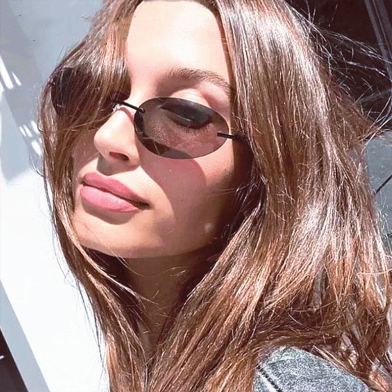 Gradient Wrap Around Sun Glasses Retro Oval Rimless Sunglasses Eyewear For Women Men 1