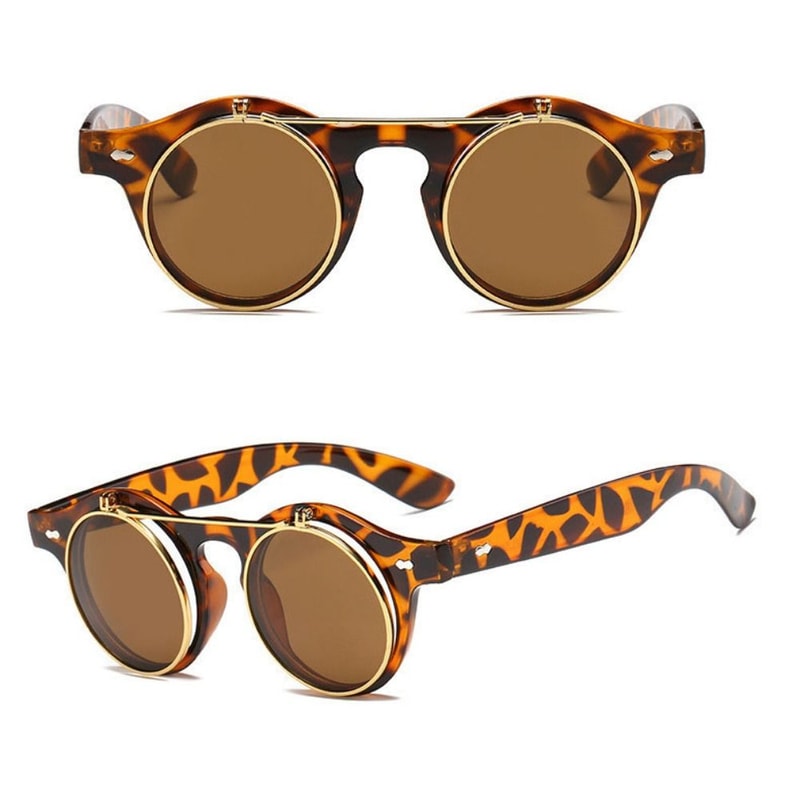 Sunglasses Punk Double Layer Driving Glasses Retro Round Frame Flip Cover 3