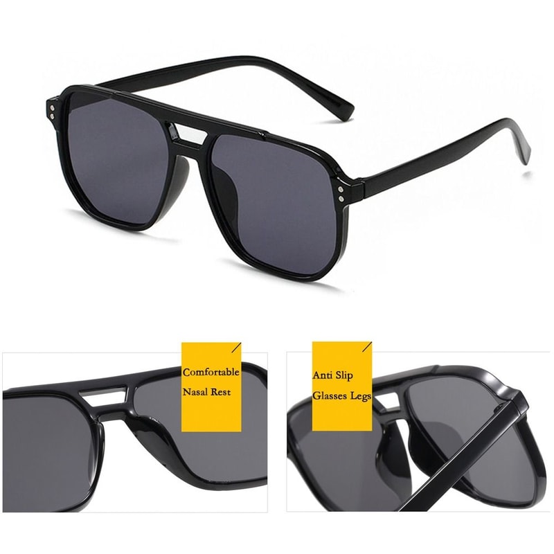 Retro Travel Cycling Sunglasses, New Punk Square Frame, Anti-UV Black Shades Glasses