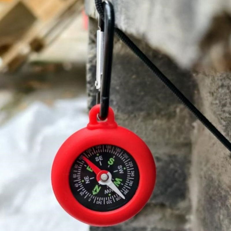 Compass Camping Keychain, Mini Outdoor Survival Carabiner, Hiking Backpack Buckle