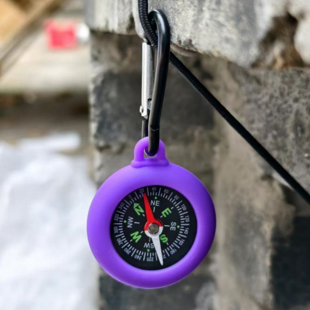 Compass Camping Keychain, Mini Outdoor Survival Carabiner, Hiking Backpack Buckle