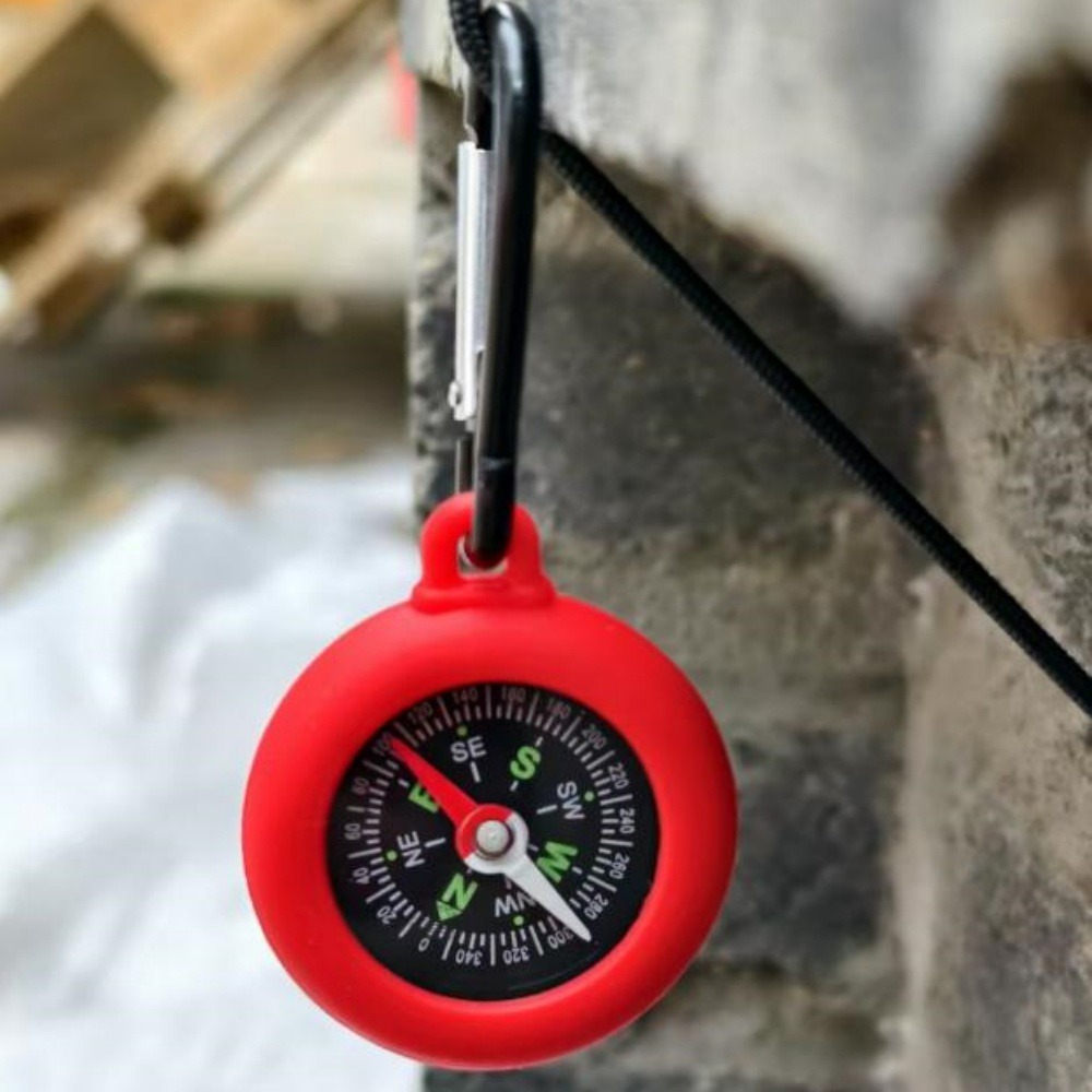 Compass Camping Keychain, Mini Outdoor Survival Carabiner, Hiking Backpack Buckle