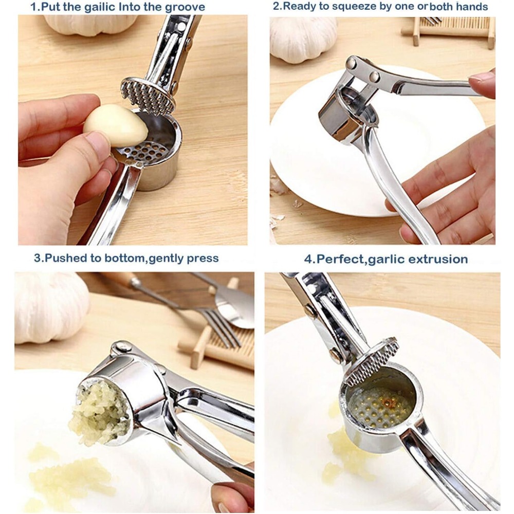 Zinc Alloy Garlic Crusher Kitchen Tools, Stainless Steel Ginger Crusher Peeler Squeezer