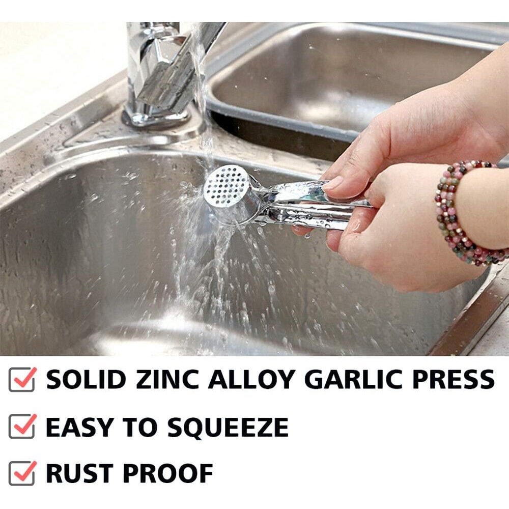 Zinc Alloy Garlic Crusher Kitchen Tools, Stainless Steel Ginger Crusher Peeler Squeezer