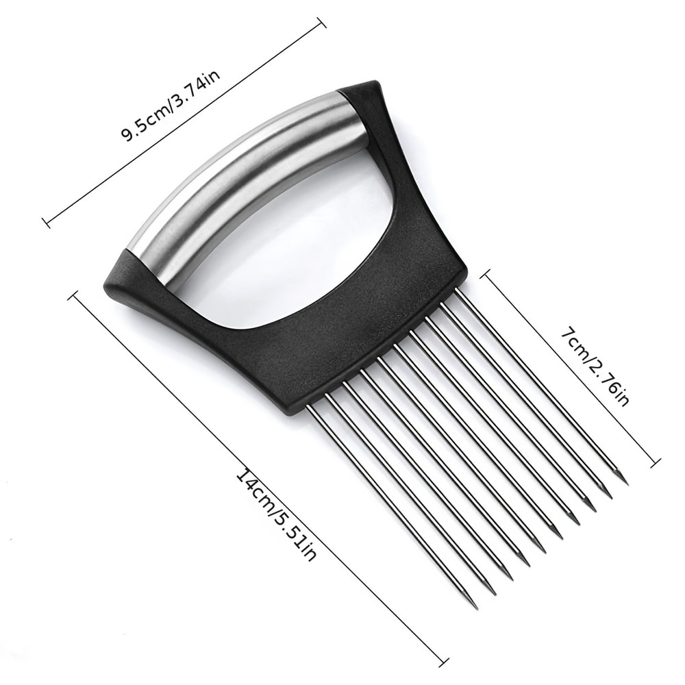 Full Grip Stainless Steel Onion Slicer Holder, Vegetable Potato Lemon Cutting Tool, Multipurpose Meat Tenderizer