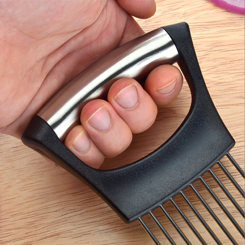 Full Grip Stainless Steel Onion Slicer Holder, Vegetable Potato Lemon Cutting Tool, Multipurpose Meat Tenderizer