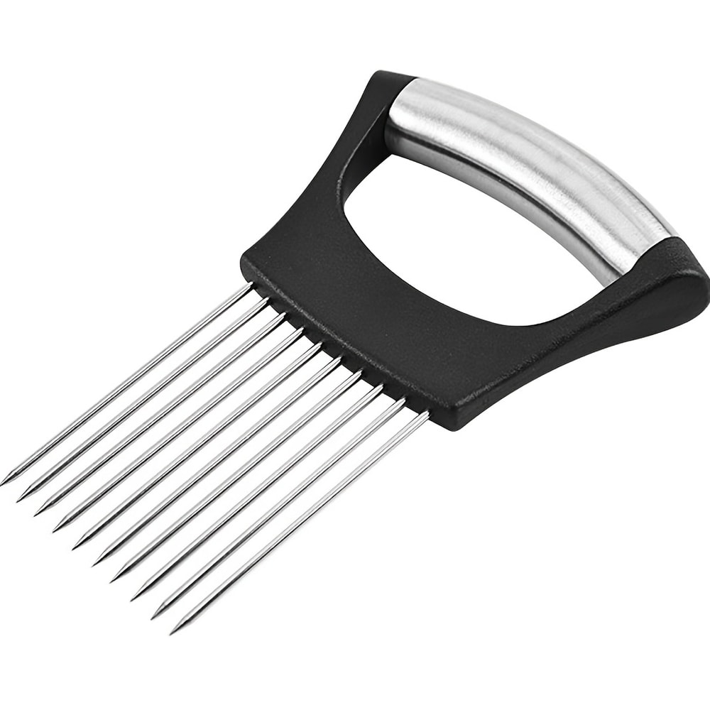 Full Grip Stainless Steel Onion Slicer Holder, Vegetable Potato Lemon Cutting Tool, Multipurpose Meat Tenderizer