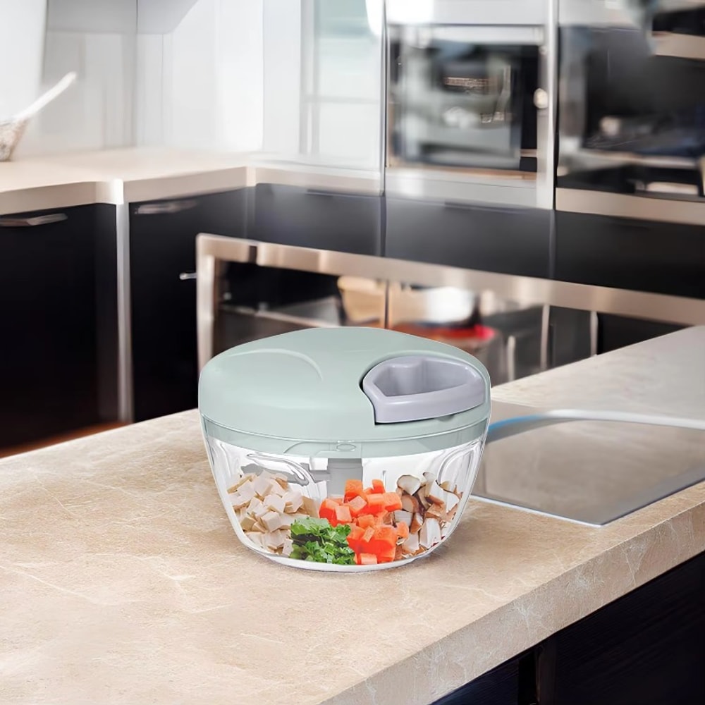 tainless Steel Garlic Cutter, Manual Rope Pulling Vegetable Chopper, Good Kitchen Helper