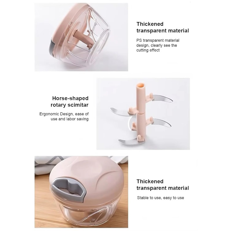 tainless Steel Garlic Cutter, Manual Rope Pulling Vegetable Chopper, Good Kitchen Helper