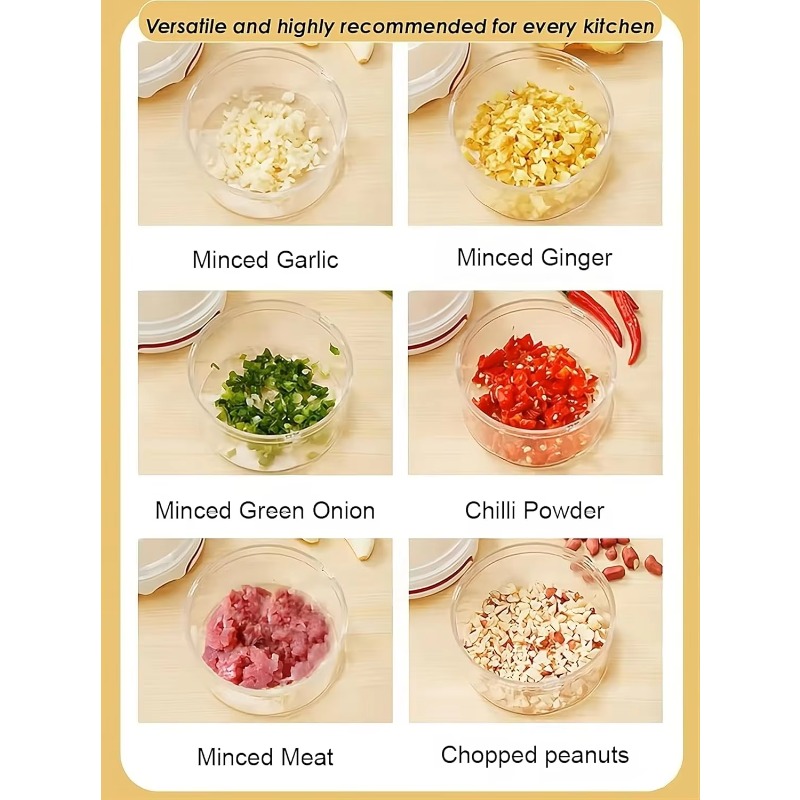 tainless Steel Garlic Cutter, Manual Rope Pulling Vegetable Chopper, Good Kitchen Helper