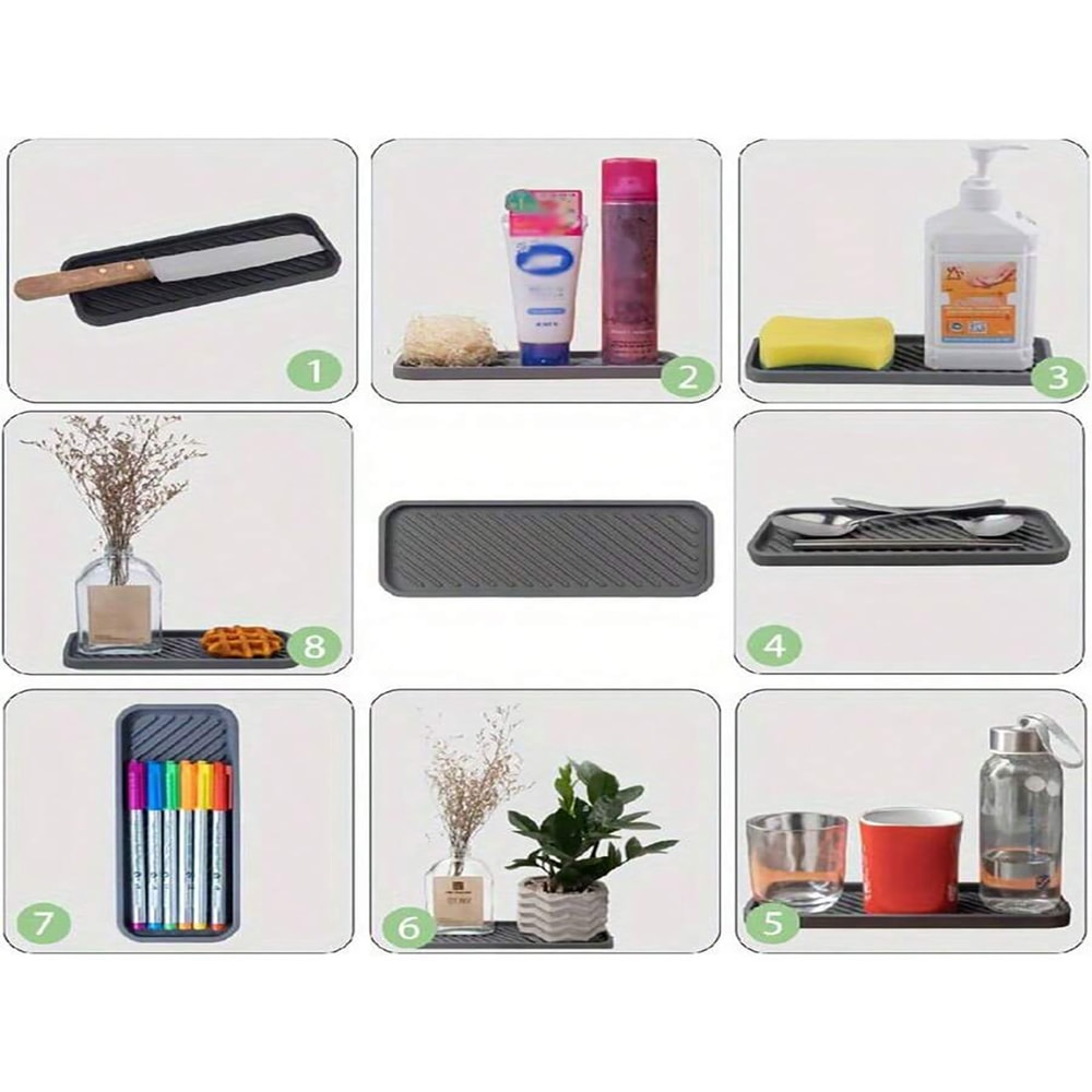 Silicone Slink Organizer Tray for Bathroom, Simple Silicone Sponge Holder, Soap Dispenser