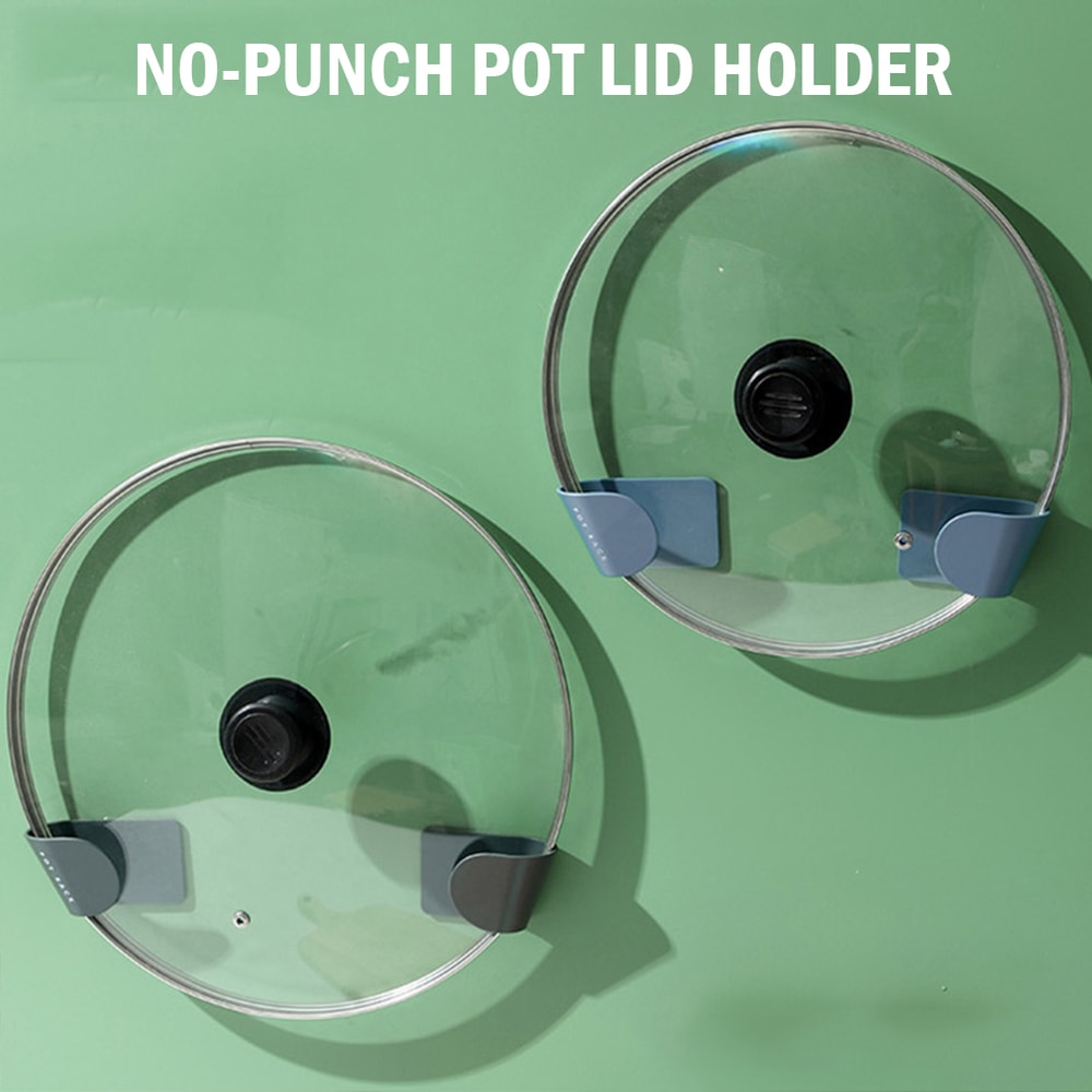 Self Adhesive Wall-mounted Pan Pot Cover Rack, Adjustable Hanging Holder for Kitchen Organization