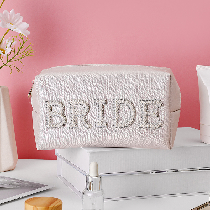 Hen Party Bachelorette Decor, Bride To Be Pearl Makeup Bag, Sparkling Pouch for Wedding Gift