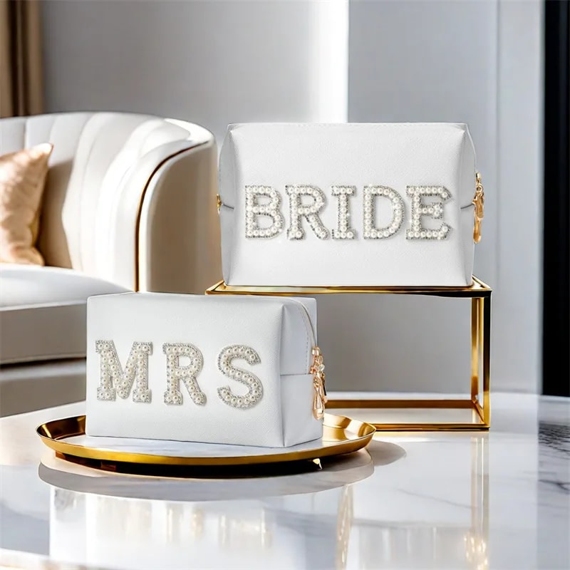 Hen Party Bachelorette Decor, Bride To Be Pearl Makeup Bag, Sparkling Pouch for Wedding Gift