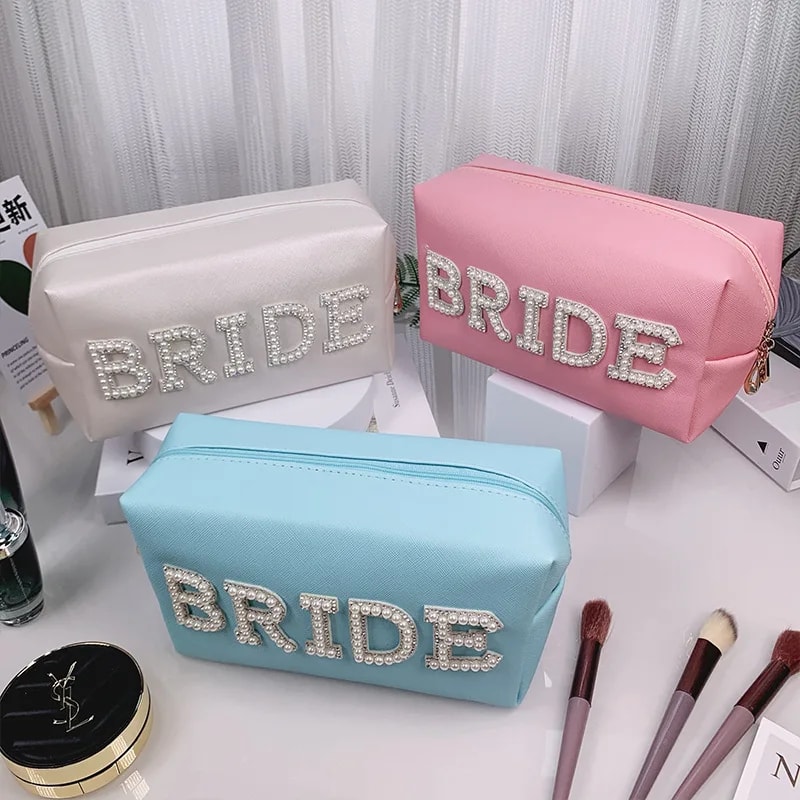 Hen Party Bachelorette Decor, Bride To Be Pearl Makeup Bag, Sparkling Pouch for Wedding Gift