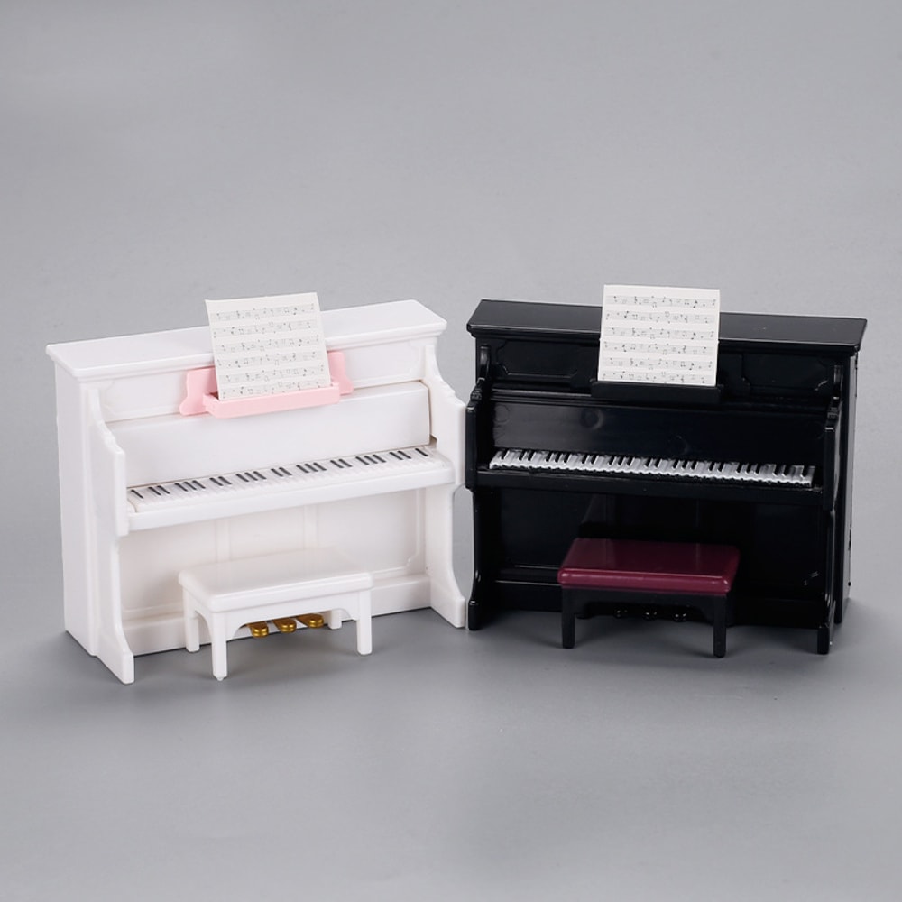 Miniature Dollhouse Living Room Scene Model With Piano Piano Stool And Play House Decoration Orname 0