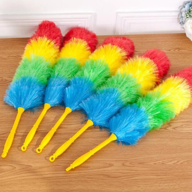 Bendable Plastic Handle Dusting Tool, Anti Static Rainbow Color Feather Duster