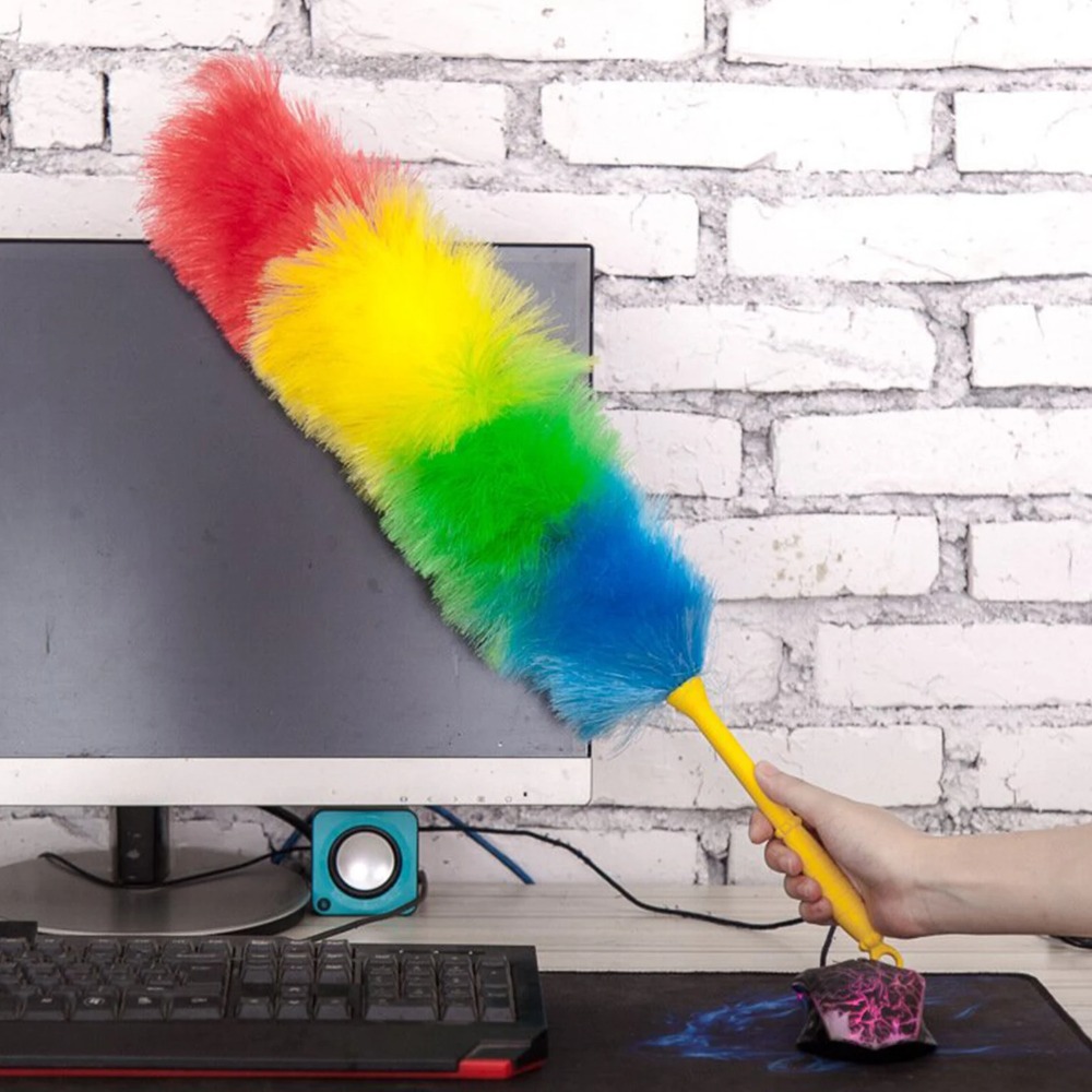 Bendable Plastic Handle Dusting Tool, Anti Static Rainbow Color Feather Duster