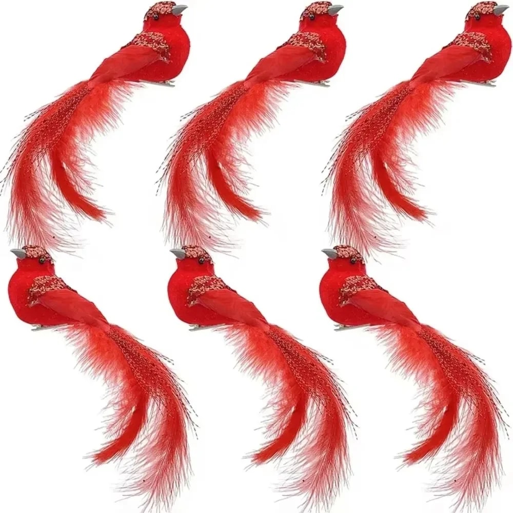 Clip-On Cardinals, Artificial Red Birds, Feathered Christmas Tree Ornaments for Garden and Holiday Decor