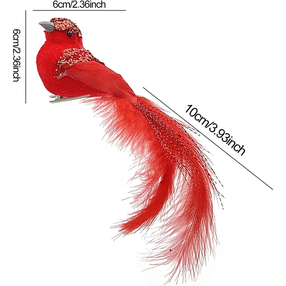 Clip-On Cardinals, Artificial Red Birds, Feathered Christmas Tree Ornaments for Garden and Holiday Decor