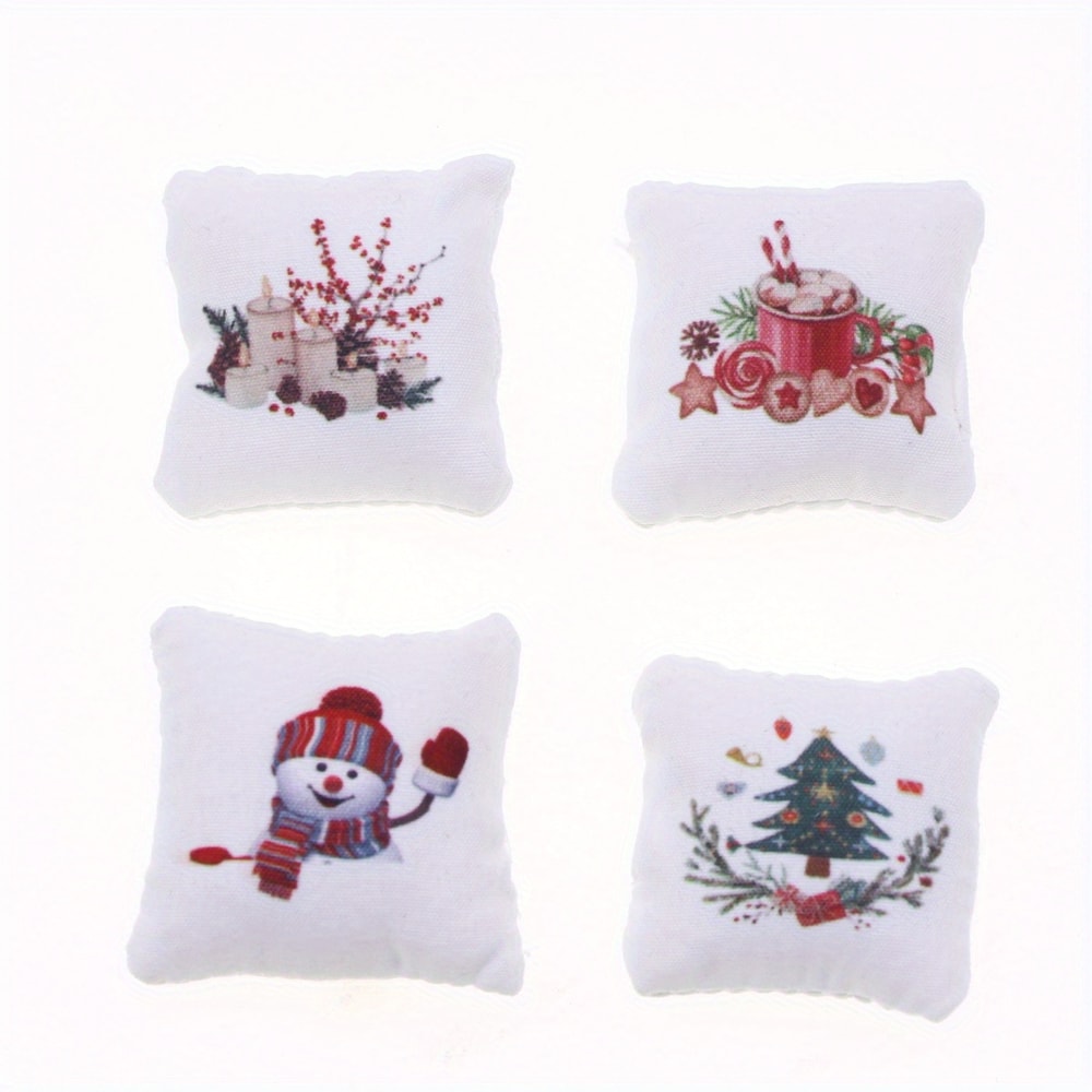 Miniature Scene Decoration, Christmas Decor, Bedroom Study Mini Tree, Mini Pillows Soft Fit Dollhouse