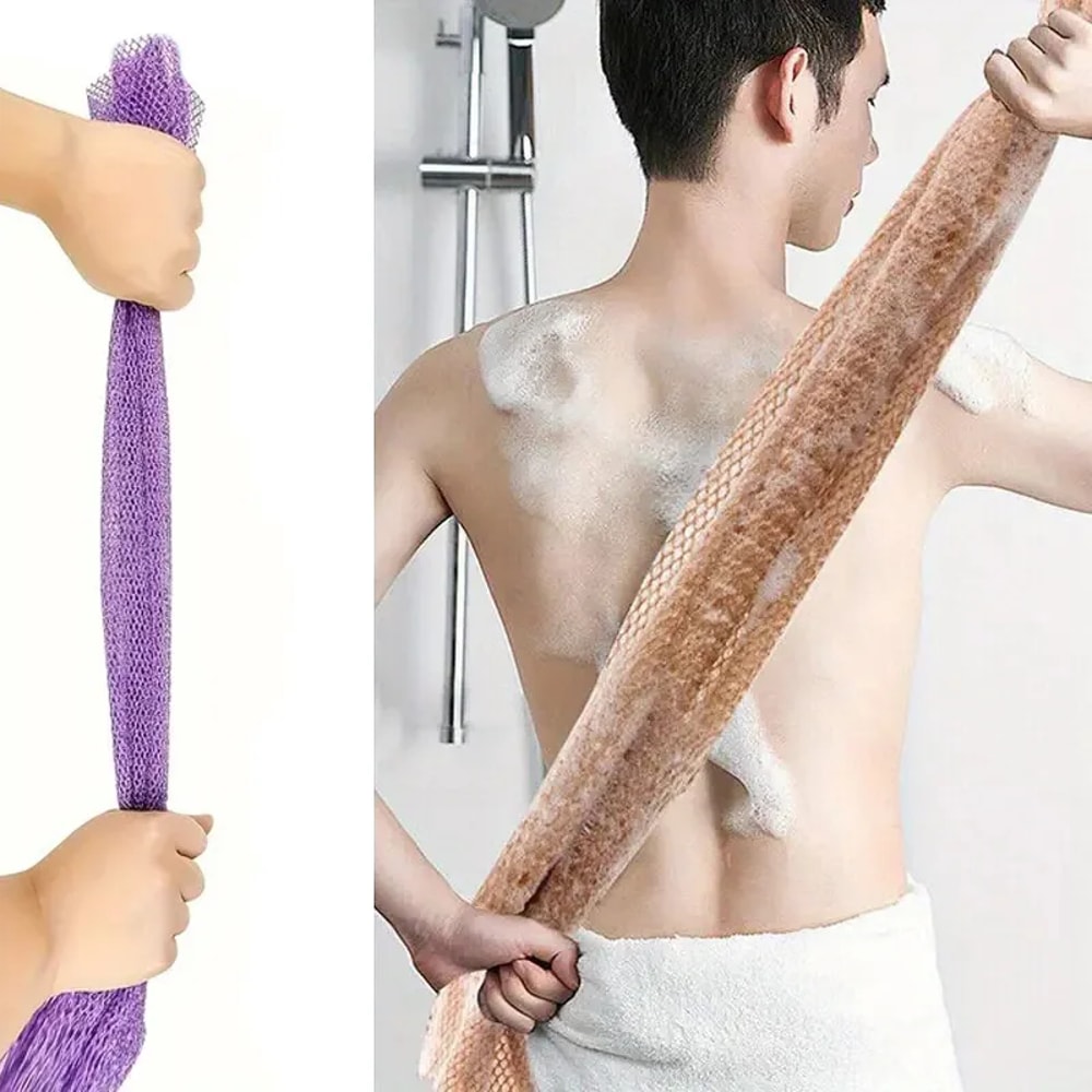 Exfoliating Mesh African Net Bath Sponge, Lightweight Long Strip Shower Scrubber, Water-absorbent Quick Foaming Towel