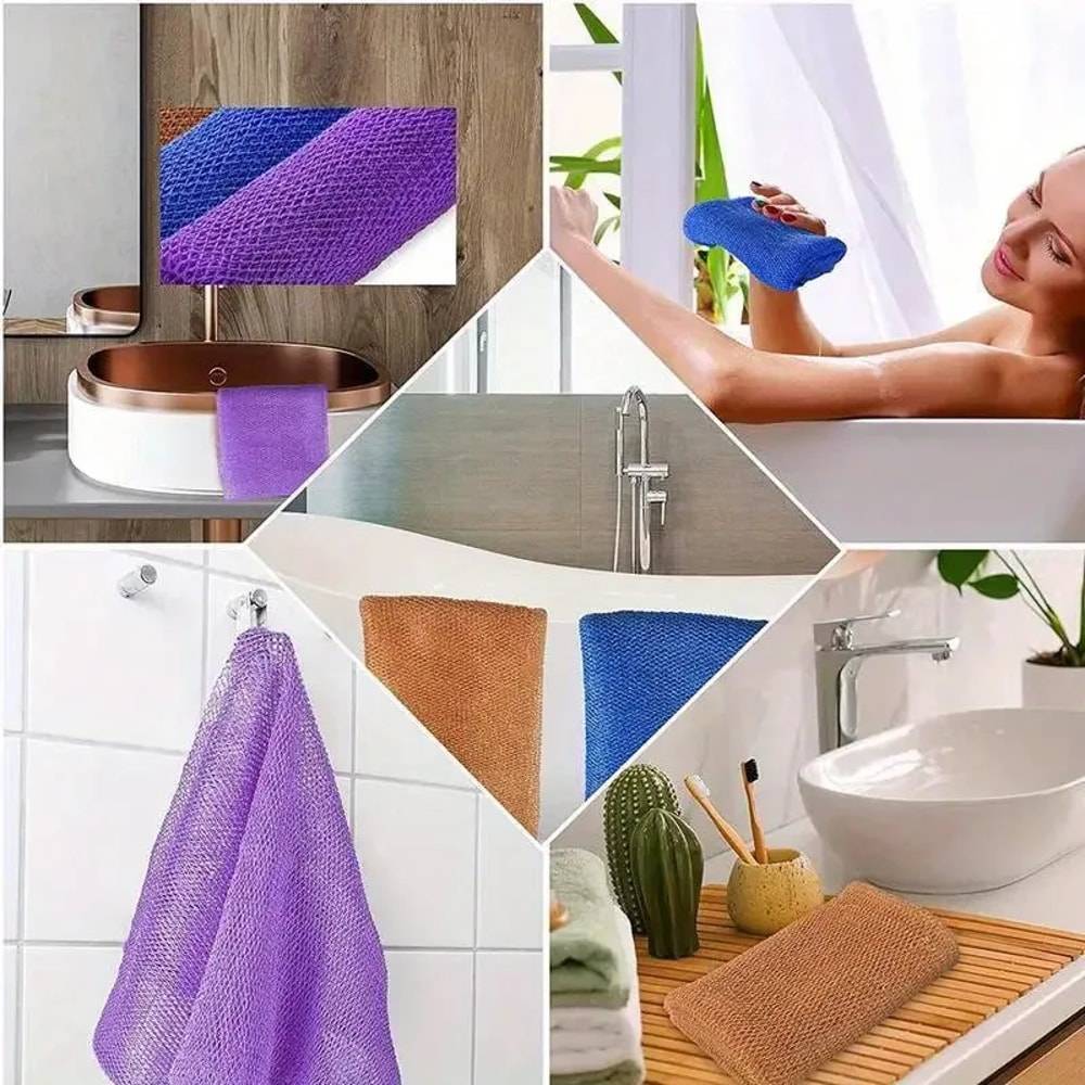 Exfoliating Mesh African Net Bath Sponge, Lightweight Long Strip Shower Scrubber, Water-absorbent Quick Foaming Towel