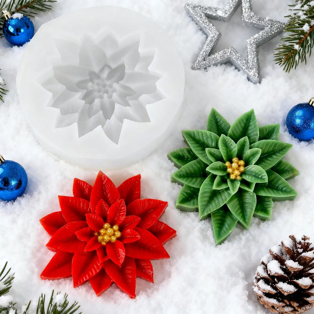 Holly Silicone Mold for Resin, Heat-Resistant DIY Christmas Gypsum Candle Mould Flower